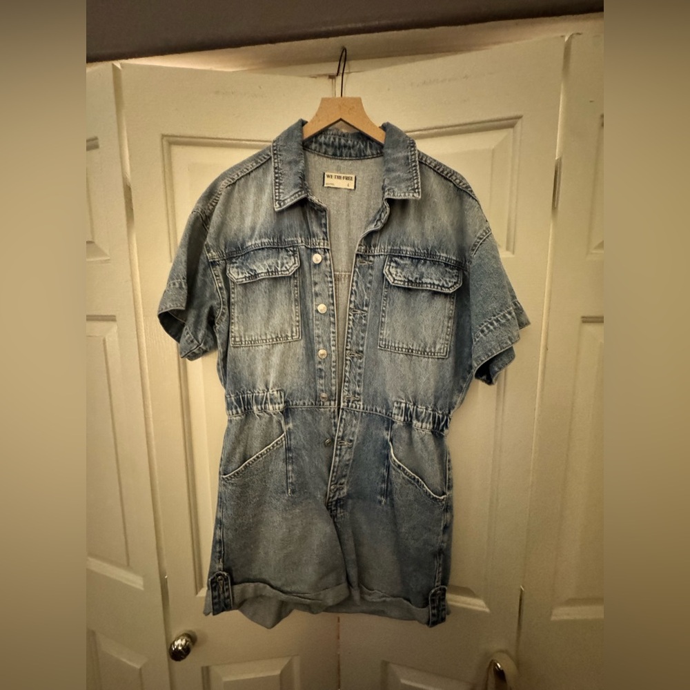 We The Free - Free People Washed Light Blue Denim romper -L